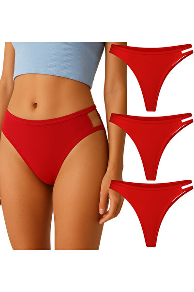Maly Love Kadın Yüksek Bel Yan Detaylı Külot 3’lü Paket - Kırmızı & Kırmızı & Kırmızı