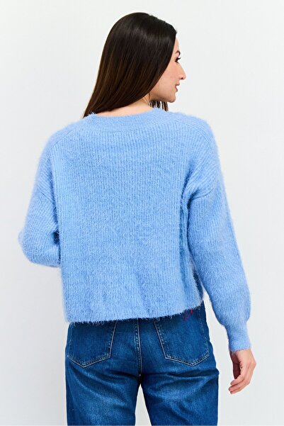 Bcbgeneration Women Crew Neck Fuzzy Sweater, Blue