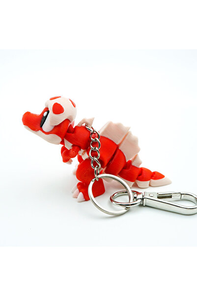 OEM Dinosaur Keychain, Baby Spinosaurus, Flexi Keychain for Backpack, 3D, Red