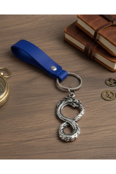 E&F Takı سلسلة مفاتيح من الجلد الطبيعي باللون الأزرق الداكن من تصميم يلان، إك...