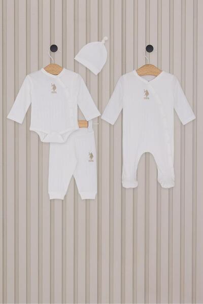 U.S. Polo Assn. 100% Cotton Ribbed 0-3 Months Baby 4-Piece Set