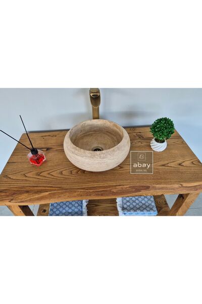 Abay Doğal Taş Traverten Bombeli Mini Çanak Lavabo