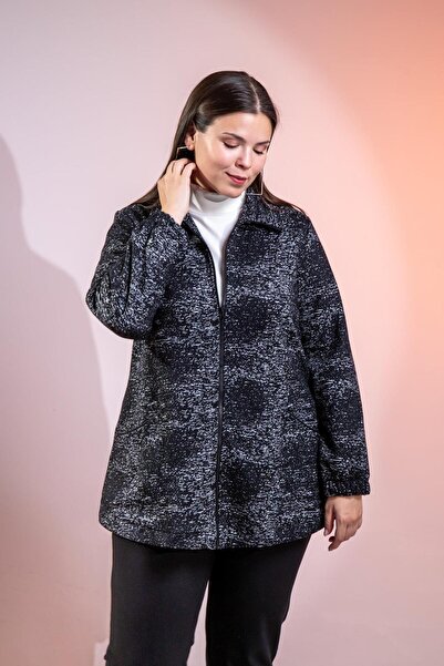 Roxxlen Μπουφάν με φερμουάρ μεγάλου μεγέθους μαύρο