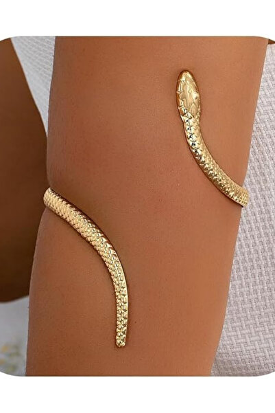 Vitastyle Gold Color Textured Snake Figured Adjustable Clamp Bracelet Arm Accessory