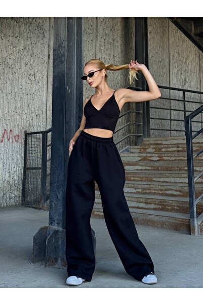 b buhari bykoc High Waist Elasticated Leg Double Pocket 3 Thread Sweatpants