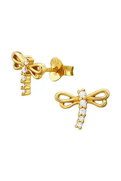 Crissa Golden Dragonfly - 925 Silver Earrings with Zirconia and Screw-back S44018