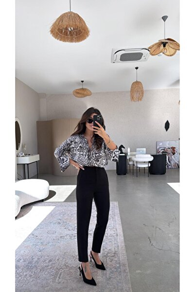 Buket Teke Black Zr Model Waist Detailed Fabric Trousers