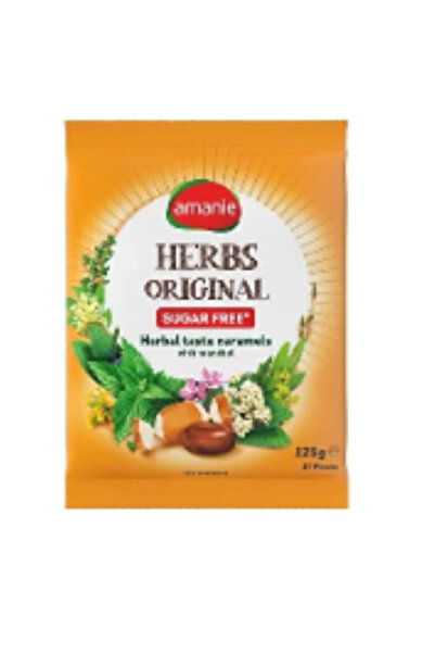 Amanie كراميل عشبي أصلي خالٍ من السكر بنكهة عشبية مع فيتامين سي 125 جرام