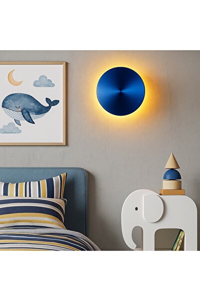 MOİRA Aura Ledli Metal Sıvama Tekli Duvar Aplik Çap 20 cm,Metalik Mavi,Ambiyans Aydınlatma AURA-15520-L