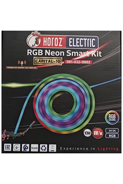 Horoz Electric Horoz Capital Neon LED Strip Kit 10 m RGB, Rainbow Effect, IP65, App & Remote, Music Mode