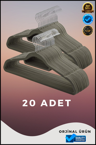 Overbazaar 20’li Kadife Kaplama Kaymaz Askı Seti – İnce Tasarım, Dayanıklı ve...