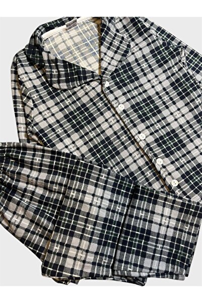 tusem butik homewear Boys' Cotton Suede Fabric Gray Plaid Pattern Long Sleeve Shirt Collar Buttoned Pajama Set