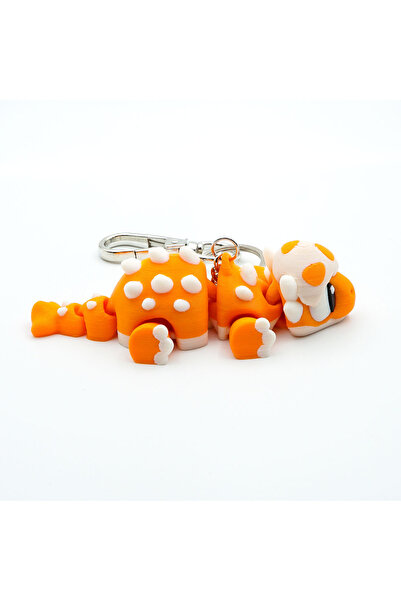 OEM Dinosaur Keychain, Baby Ankylosaurus, Flexi Keychain for Backpack, 3D, Orange