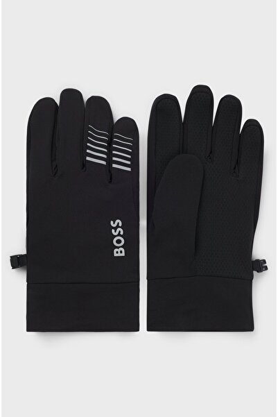 BOSS Men's Flexible Fleece Screen-Sensitive Optimal Grip Reflective Logo Detailed Black Gloves 50548925-0