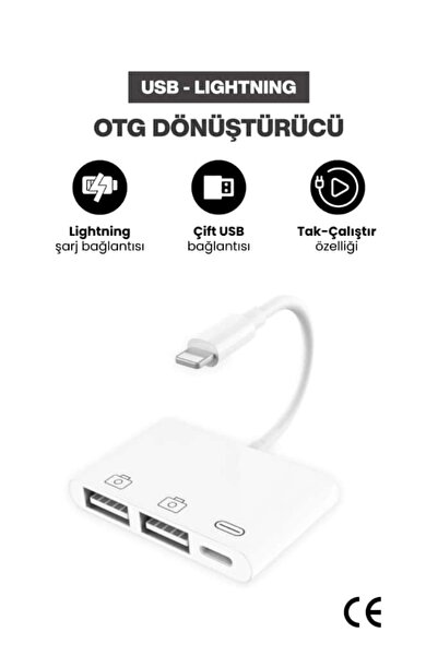 Concord Lightning OTG Dönüştürücü iPhone Uyumlu Çift USB Bağlantı Şarj ve Data Aktarım Kablosu