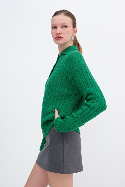 Addax Polo Collar Braided Knitwear Sweater K3367-D9