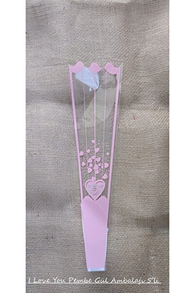 hobidaşım “I Love You” Yazılı Pembe Gül Ambalaj Kağıdı 5’li Set – Şeritli Rom...