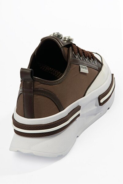 Mubiano Women's Parachute Sneaker Stone Detailed Thick Soled Brown Zeyra