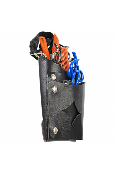 PUFO Shoulder bag for barber tools, stylist, hairdresser, cosmetics, star and staple pattern, black