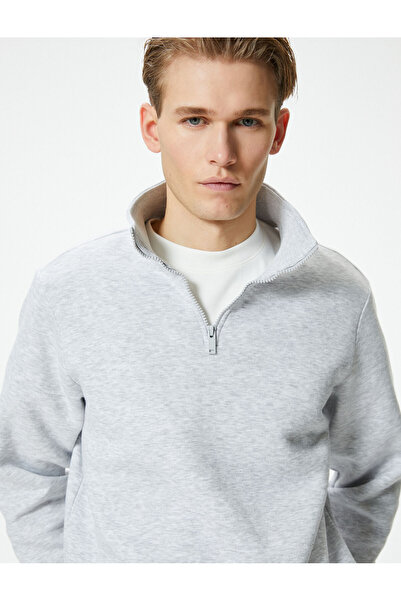 Koton Hanorac cu jumătate de fermoar, cu guler ridicat, cu mâneci lungi, cu n...