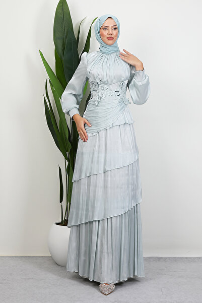 Lamia Giyim Menekşe Kat Kat Abiye Açık Mint