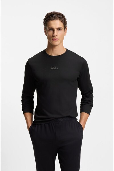 BOSS Men's Regular Fit Logo Printed Elastic Waist 100% Cotton Black Pajama Set 50550547-001