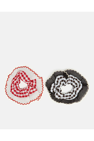 REDTAG طقم ربطات شعر نسائية مزخرف باللونين الأحمر والأسود (قطعتان)
