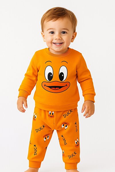 dinamik çocuk Baby Girl/Boy Unisex Duck Patterned 2-Piece Set Sweatshirt and Bottoms 6-9-12-18 Months