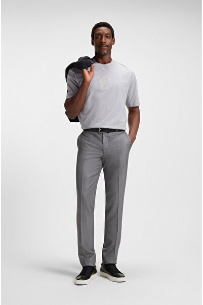 BOSS Men's Comfortable Fit Round Neck Double Logo Detail 100% Cotton Short Sleeve Gray T-Shirt 50549112-072