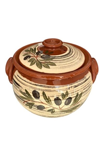 Ceramica Martinescu Earthenware pot for sarmale with lid — hand-painted olive ceramic