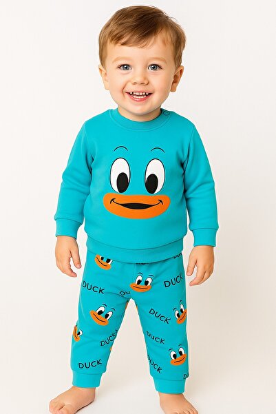 dinamik çocuk Baby Girl/Boy Unisex Duck Patterned 2-Piece Set Sweatshirt and Bottoms 6-9-12-18 Months