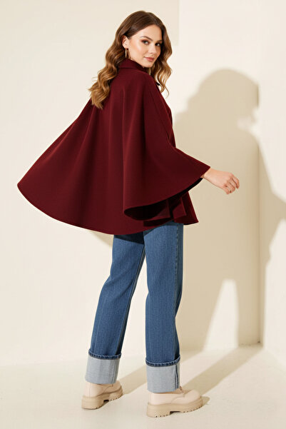 Kirazgym Women's Belted Shirt Collar Cashmere Poncho