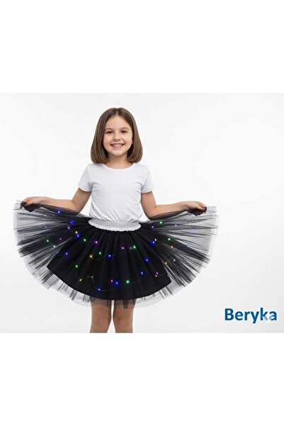 Beryka LED Işıklı Tütü Etek – Kız Çocuklar İçin Büyülü Parıltı - Astarlı, siy...
