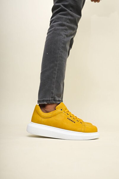 Lucy Shoes Yg257 Men's Lace-Up Leather High Quality Daily Casual Shoes Yellow - Cbt