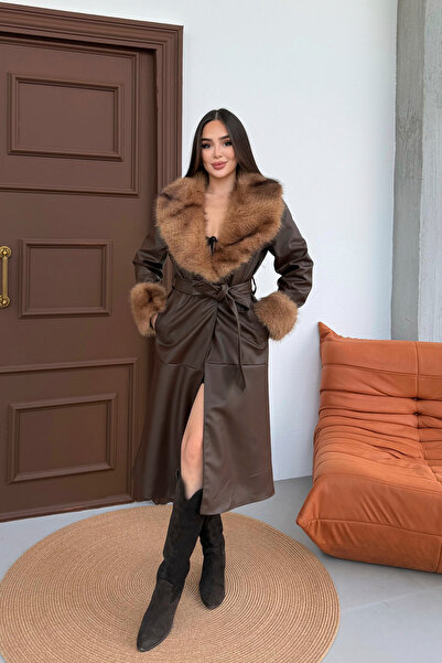 BLACKPERA Premium Yaka Bilek Detay Cepli Astarlı Kemerli İthal Deri Trenç Kab...