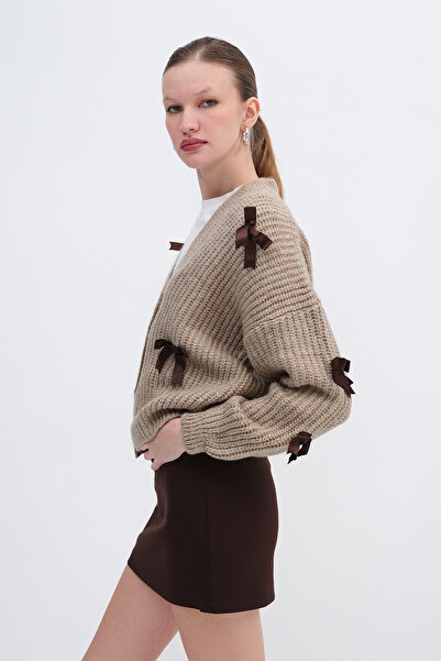 Addax Bow Detailed Knitwear Cardigan H2283