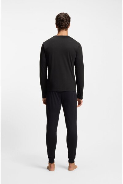 BOSS Men's Regular Fit Logo Printed Elastic Waist 100% Cotton Black Pajama Set 50550547-001