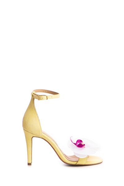 Vanilla Days Velora Light Yellow Suede Stiletto Heels with Floral Accent