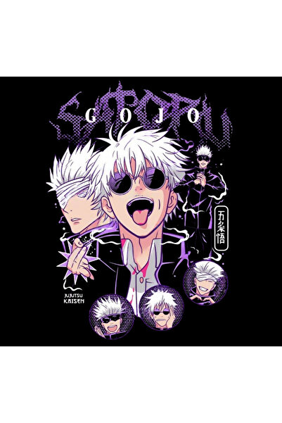 fame-stoned Jujutsu Kaisen Satoru Gojo Anime Printed Unisex 100% Cotton Black T-Shirt