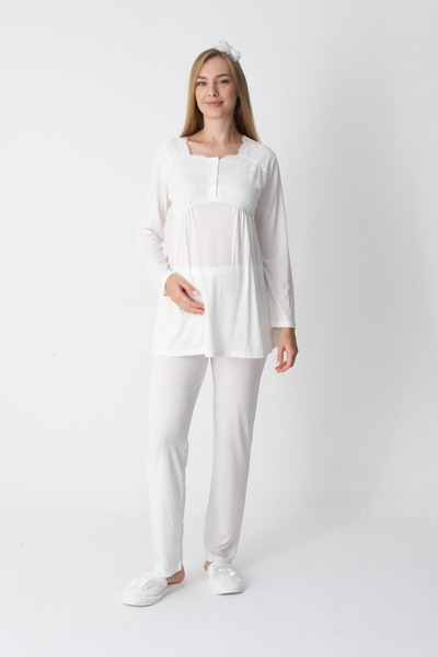 ERDENİZ TEKSTİL Lace Robe Maternity-Pregnant Pajama Set 3-Piece Set