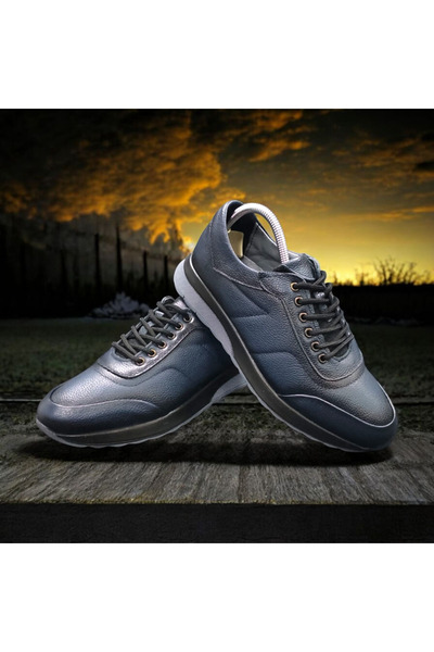 VİVA SHOES Casual Genuine Leather Full Orthopedic Men's Shoes (Navy Blue)