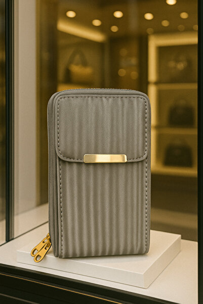 PefyBaby 4-Piece Combination Shoulder Bag with Wrist Strap, Wallet, Card Holder and Phone Holder Gray Daily Gift Bag