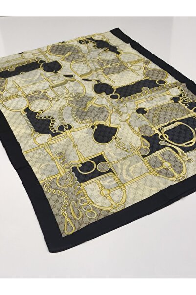 PİRAMİT GUCCİ VUAL İPEK ŞAL G BASKILI KEMERLİ DESEN SİYAH