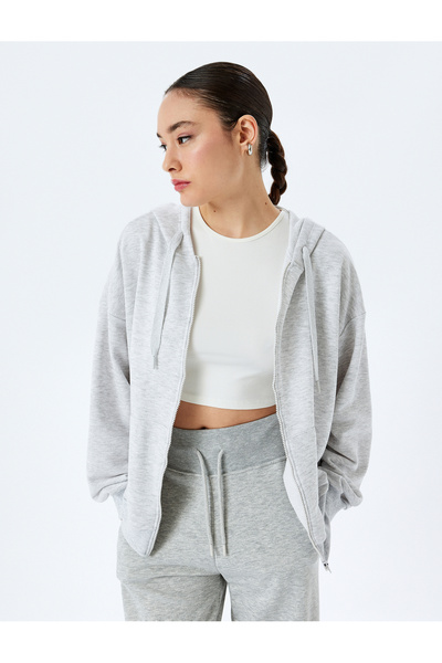 Koton Hanorac supradimensionat cu glugă cu buzunar cangur cu fermoar