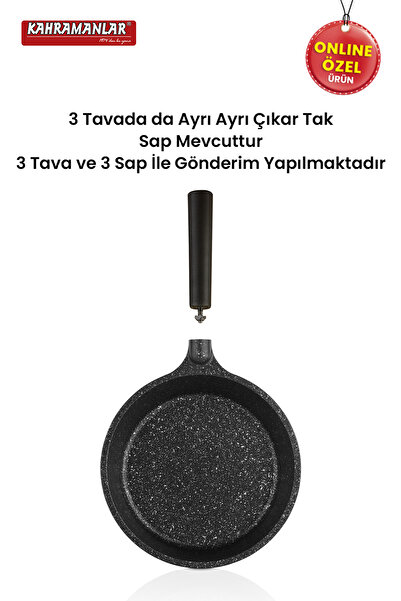 Kahramanlar Premium 3-Piece Cast Iron Skillet Set with Removable Handles