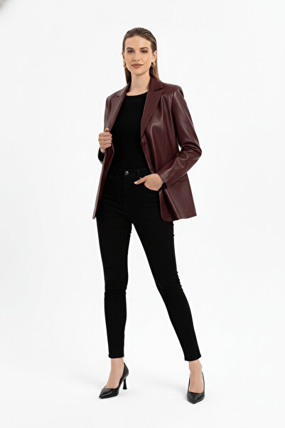Deriderim Louisa Burgundy Blazer Women's Genuine Leather Jacket