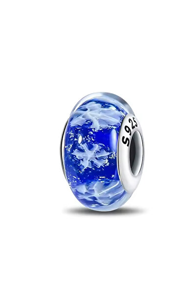 Fubena Beyaz Kar Tanesi Mavi Murano Charm