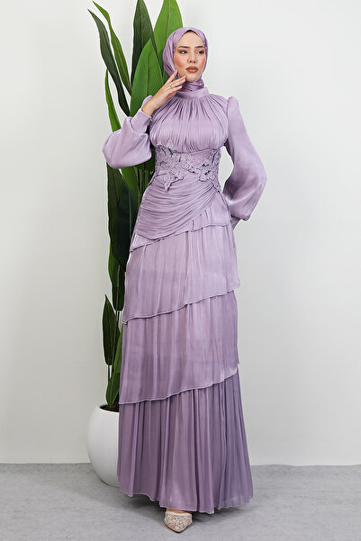 Lamia Giyim Menekşe Kat Kat Abiye Lila