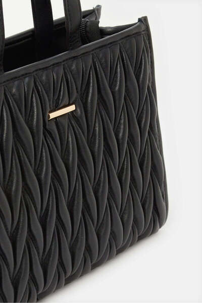 REDTAG Women Black Textured Handbag