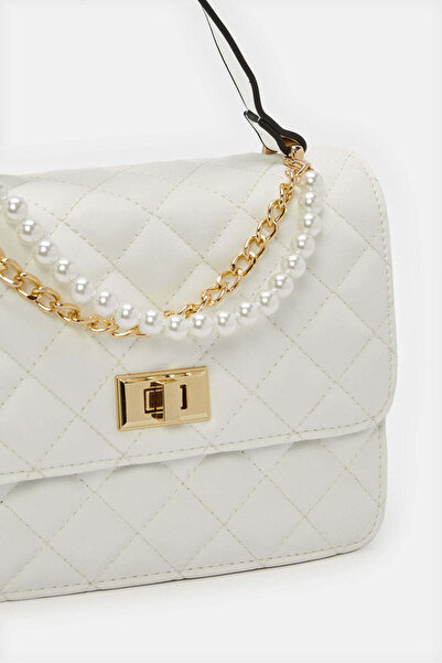 REDTAG Women White Pearl Chain Day Bag